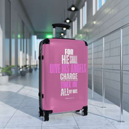 Travel Suitcase  - Pink He Shall Gives His Angels Charge Over Thee Design